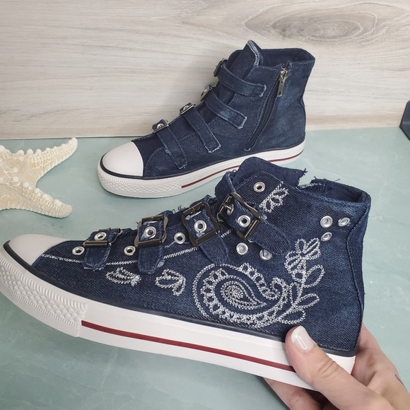 Shoes - Last One! Dark Denim Buckle Sneakers